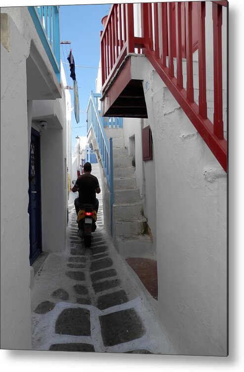 Alley Way Metal Print featuring the photograph Alley Way in Mykonos by Pema Hou
