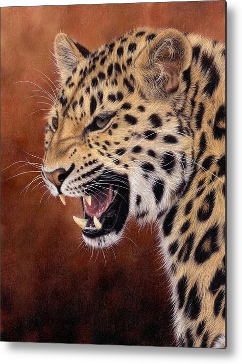 Leopard Metal Print featuring the painting Amur Leopard Painting by Rachel Stribbling