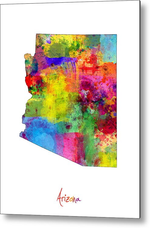 United States Map Metal Print featuring the digital art Arizona Map by Michael Tompsett
