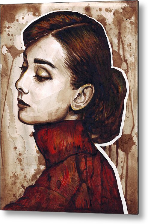 Audrey Hepburn Metal Print featuring the painting Audrey Hepburn by Olga Shvartsur