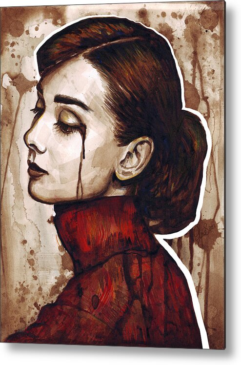Audrey Hepburn Metal Print featuring the painting Audrey Hepburn Portrait by Olga Shvartsur
