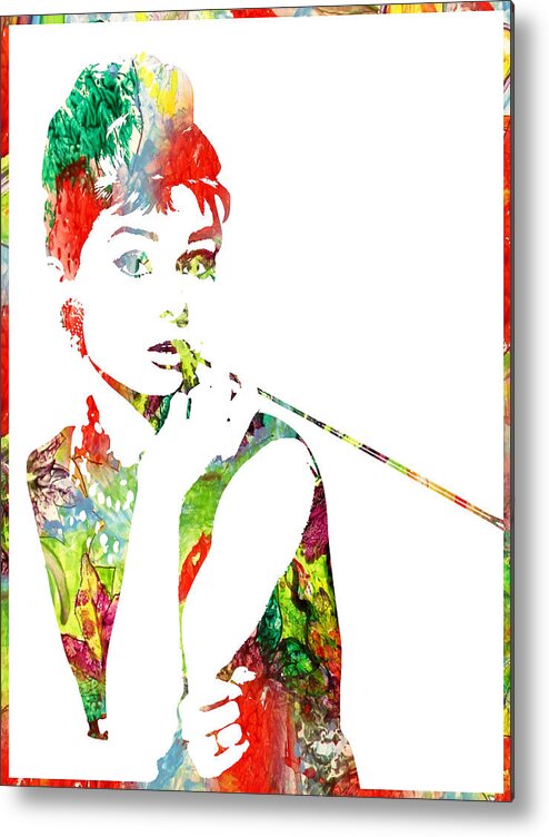 Audrey Hepburn Metal Print featuring the painting Audrey Hepburn - Watercolor by Doc Braham