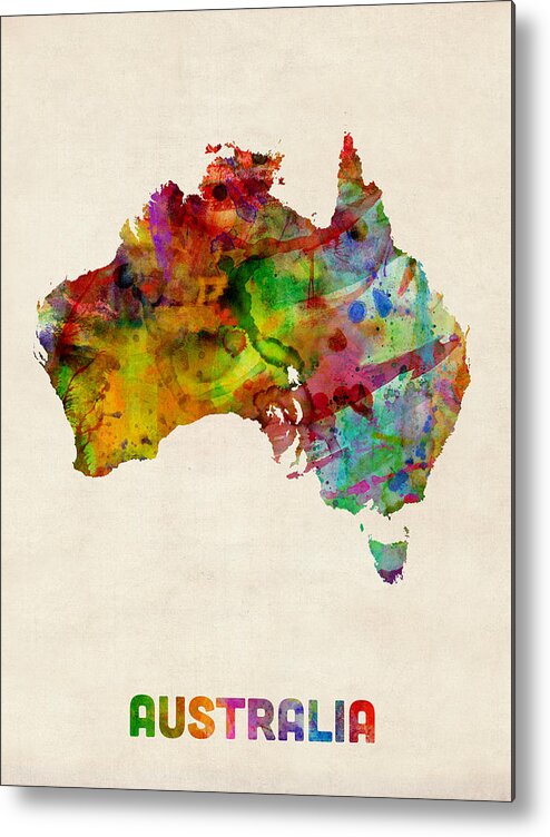 Australia Map Metal Print featuring the digital art Australia Watercolor Map by Michael Tompsett