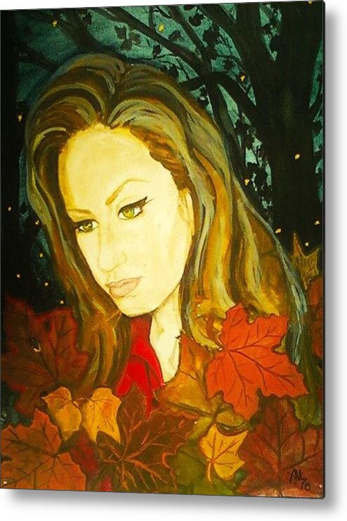 Woman Metal Print featuring the painting Autumn Fireflies by Alexandria Weaselwise Busen