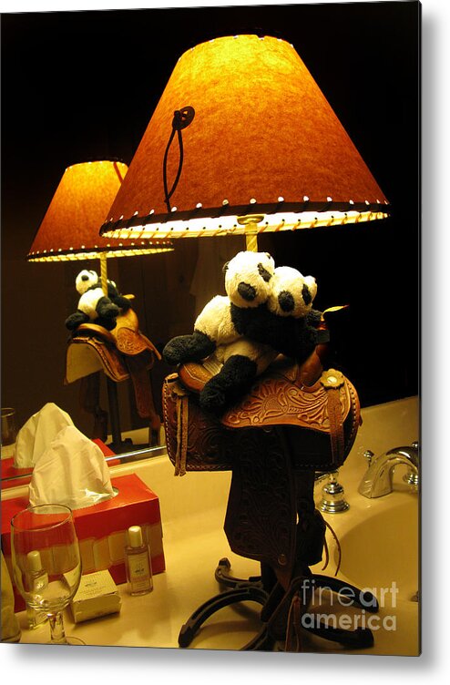 Baby Panda Metal Print featuring the photograph Baby Pandas in a Saddle by Ausra Huntington nee Paulauskaite