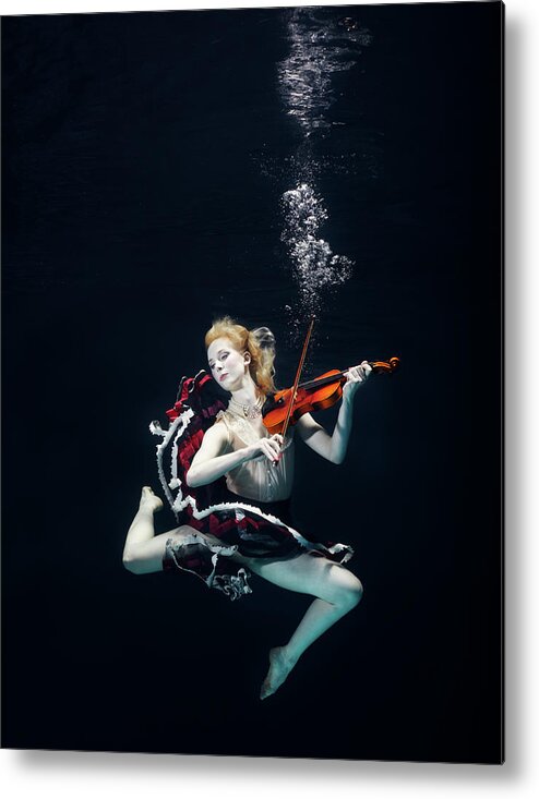 Ballet Dancer Metal Print featuring the photograph Ballet Dancer Underwater With Violin by Henrik Sorensen
