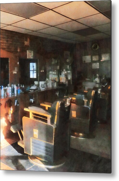 Barber Metal Print featuring the photograph Barber - Barber Shop With Sun Streaming Through Window by Susan Savad