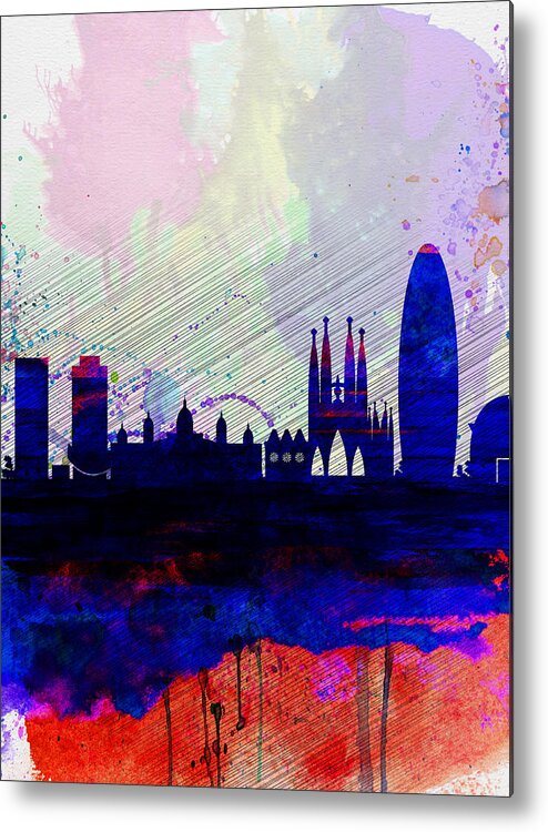 Barcelona Metal Print featuring the painting Barcelona Watercolor Skyline 2 by Naxart Studio