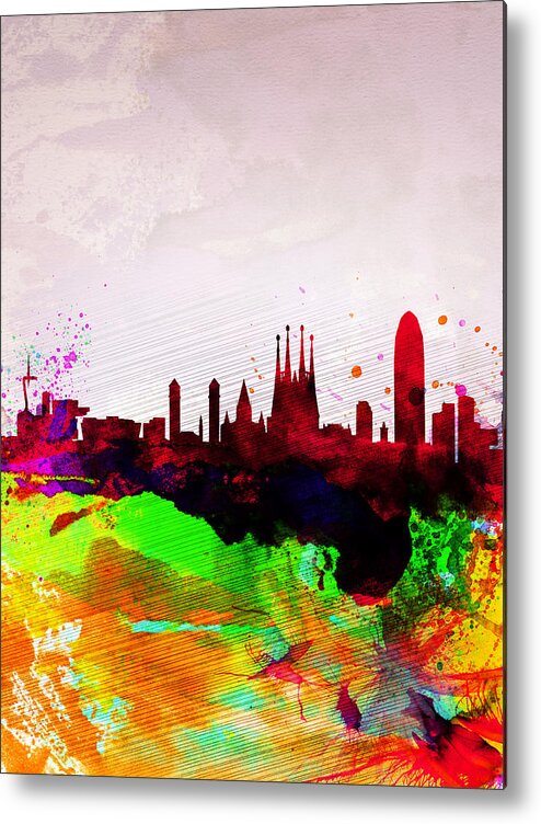 Barcelona Metal Print featuring the painting Barcelona Watercolor Skyline by Naxart Studio