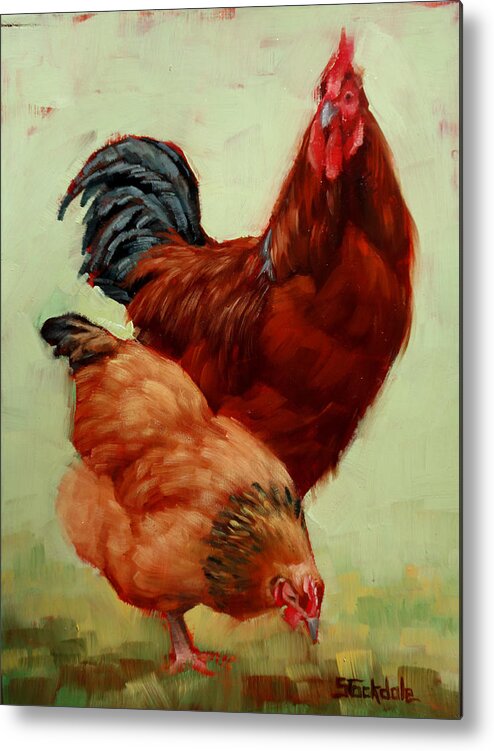 Chickens Metal Print featuring the painting Barnyard Buddies by Margaret Stockdale