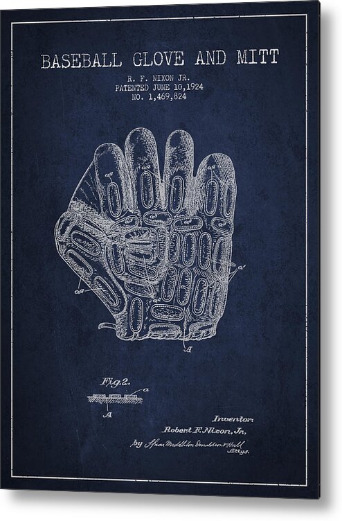 Baseball Glove Metal Print featuring the digital art Baseball Glove Patent Drawing From 1924 by Aged Pixel