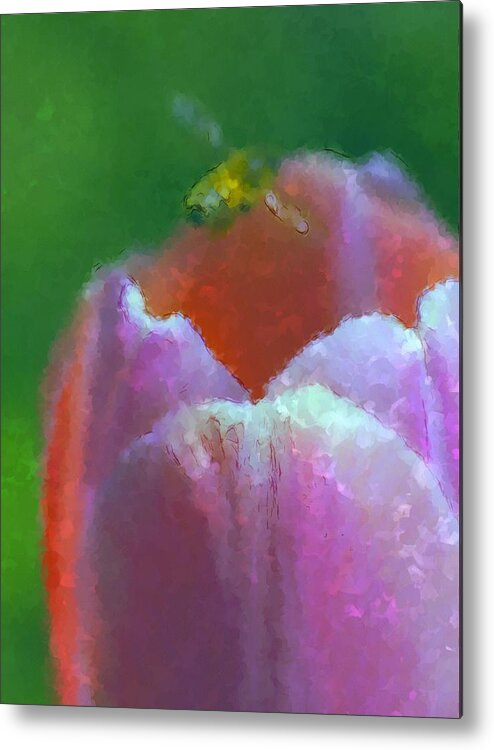  Metal Print featuring the photograph Bee and Tulip by Gilbert Artiaga