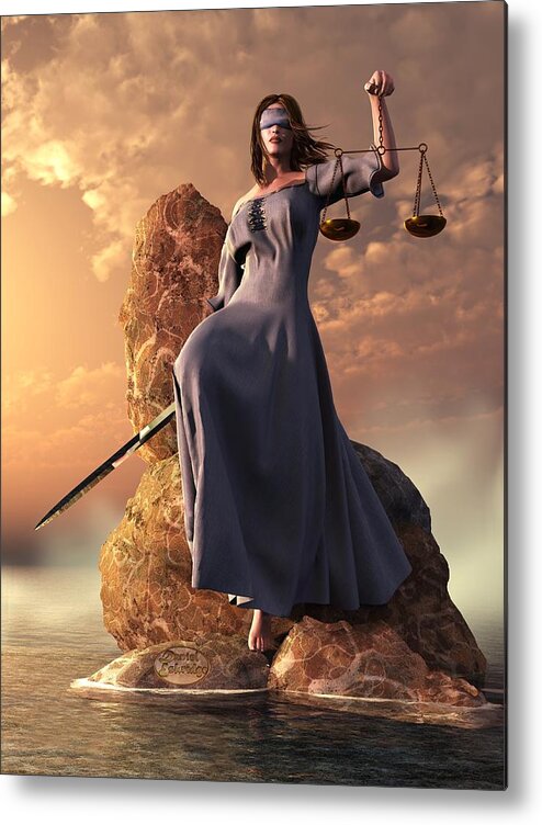 Justice Metal Print featuring the digital art Blind Justice with Scales and Sword by Daniel Eskridge