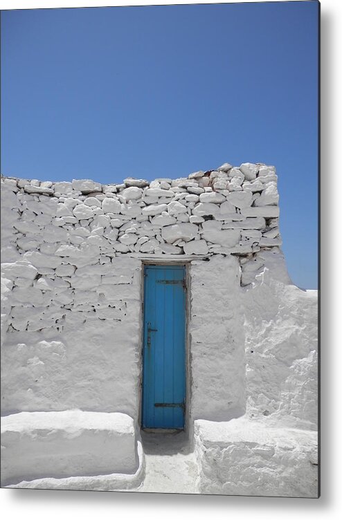 Blue Metal Print featuring the photograph Blue and White in Mykonos by Pema Hou