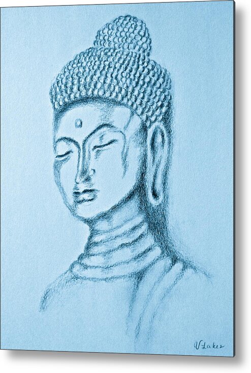 Buddha Metal Print featuring the drawing Blue Buddha by Victoria Lakes