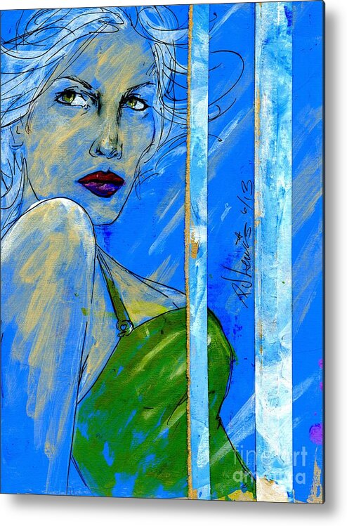 Beautiful Woman Metal Print featuring the painting Blue in green by PJ Lewis