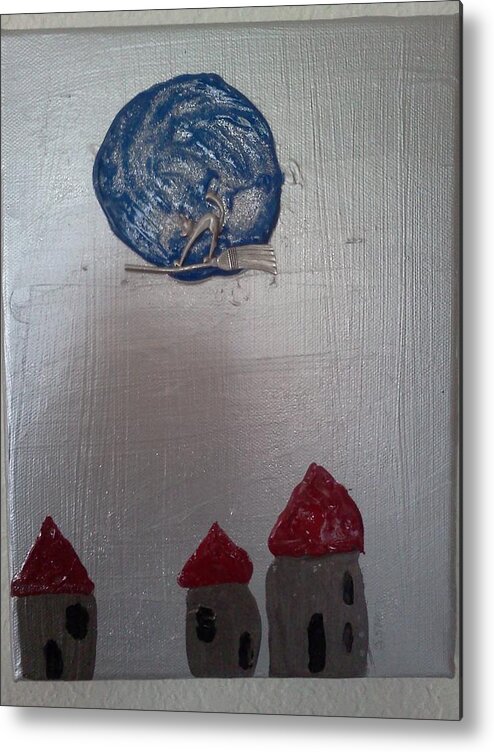 Cat Metal Print featuring the painting Blue Moon Red Roof by Susan Voidets