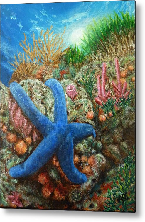 Blue Seastar Metal Print featuring the painting Blue Seastar by Amelie Simmons