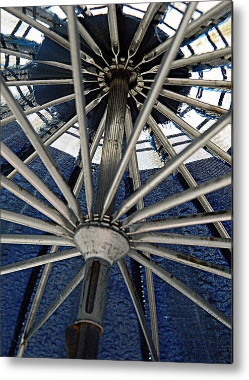Umbrella Metal Print featuring the photograph Blue Umbrella Underpinnings by Kathy Barney