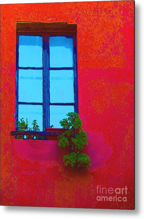 Window Metal Print featuring the photograph Blue Window With Flowers by Ann Johndro-Collins