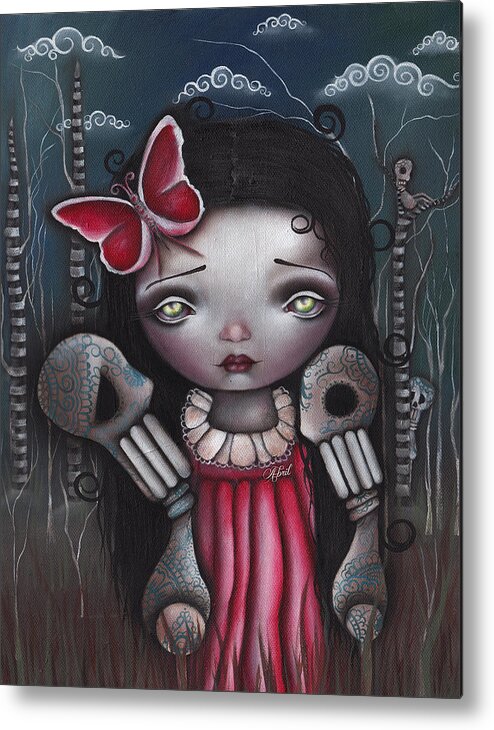 Day Of The Dead Metal Print featuring the painting Bones Butterflies and Dreams by Abril Andrade