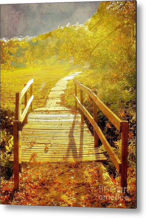 Bridge Metal Print featuring the photograph Bridge Into Autumn by Janette Boyd