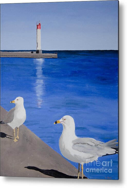 Bronte Metal Print featuring the painting Bronte Lighthouse Gulls in Oil by Laurel Best