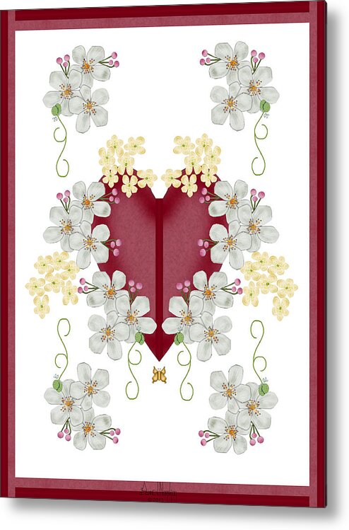 Hand-drawn Digital Painting Metal Print featuring the painting Burgundy and Merlot Victorian Valentine by Anne Norskog