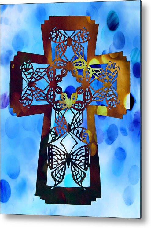 Butterfly Cross Metal Print featuring the digital art Butterfly Cross - 0811-01-01 by Tong Steinle
