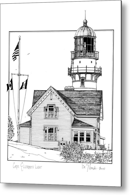 Cape Elizabeth Lighthouse Metal Print featuring the drawing Cape Elizabeth Lighthouse by Ira Shander