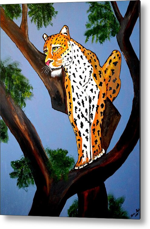 Cat On A Hot Wood Tree Metal Print featuring the painting Cat On A Hot Wood Tree by Nora Shepley