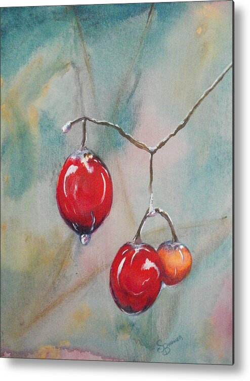 Cherries Metal Print featuring the painting Cherries After the Rain by Susan Bruner
