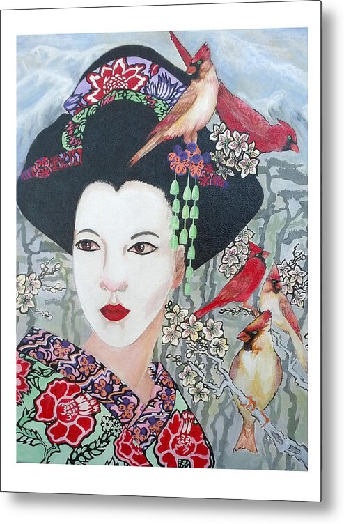 Geisha Metal Print featuring the painting Cherry Blossoms by Suzanne Silvir