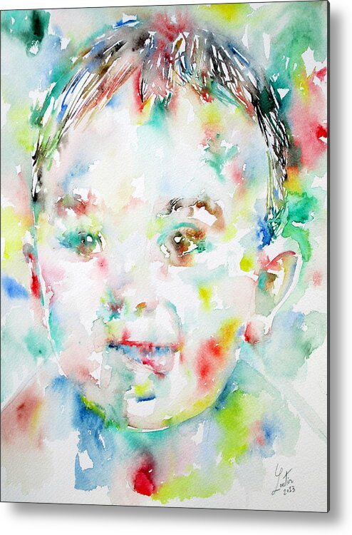 Child Metal Print featuring the painting Child Showing His Tongue by Fabrizio Cassetta