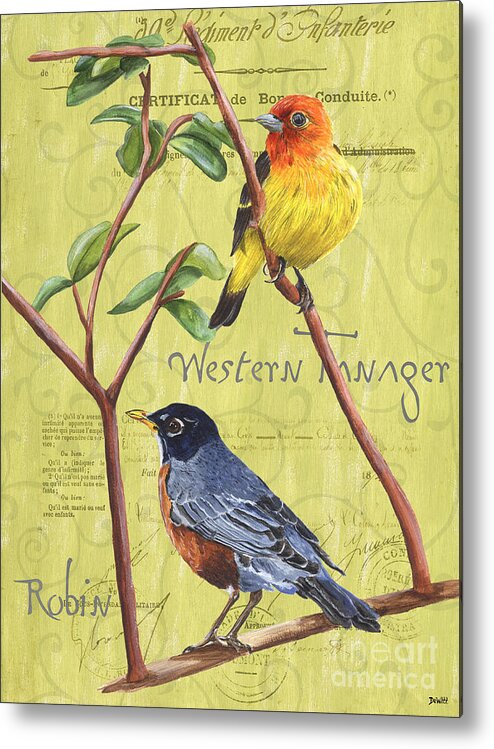 Bird Metal Print featuring the painting Citron Songbirds 2 by Debbie DeWitt