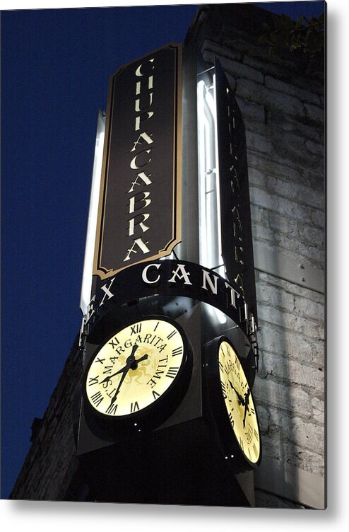 Clock Metal Print featuring the photograph Clock Sign Chupacabra Cantina by James Granberry