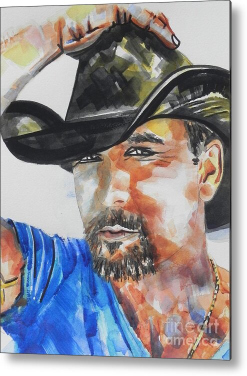 Watercolor Painting Metal Print featuring the painting Country Singer Tim McGraw 01 by Chrisann Ellis