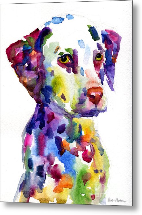 Dalmatian Metal Print featuring the painting Colorful Dalmatian puppy dog portrait art by Svetlana Novikova