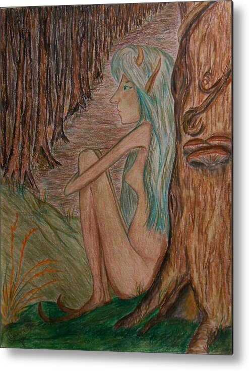 Faerie Metal Print featuring the drawing Contemplation by Carrie Skinner