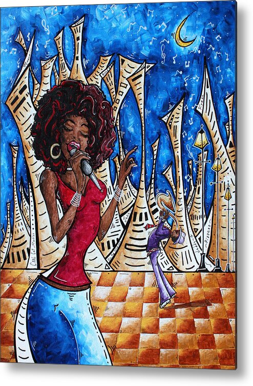 Music Metal Print featuring the painting Contemporary New Orleans Jazz Blues Original Painting SINGIN IN THE STREETS by Megan Aroon