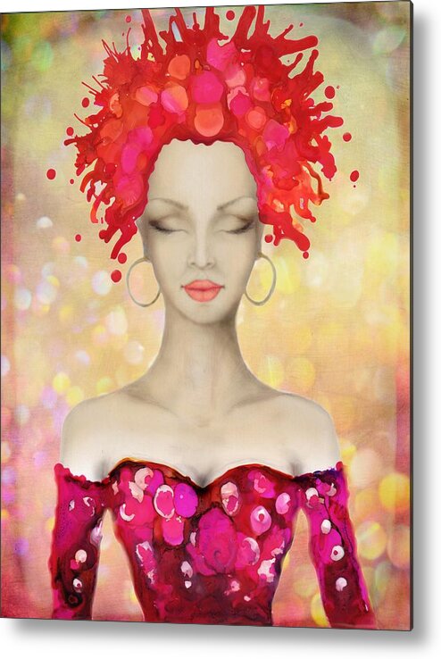 Crazy Metal Print featuring the painting Crazy Pink Hair night out by Lilia S