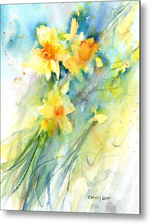 Daffodils Metal Print featuring the painting Daffodils by Christy Lemp
