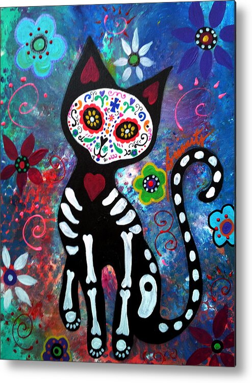 Dod Metal Print featuring the painting Day of the Dead Cat by Pristine Cartera Turkus