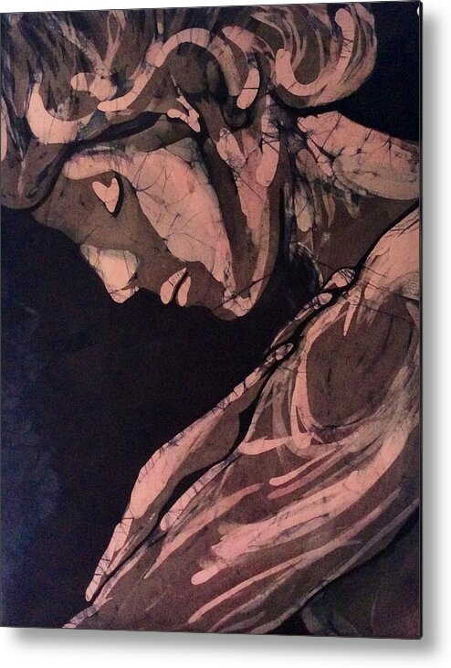 Stone Statuary In Fine Art Batik Metal Print featuring the tapestry - textile Demure by Kay Shaffer