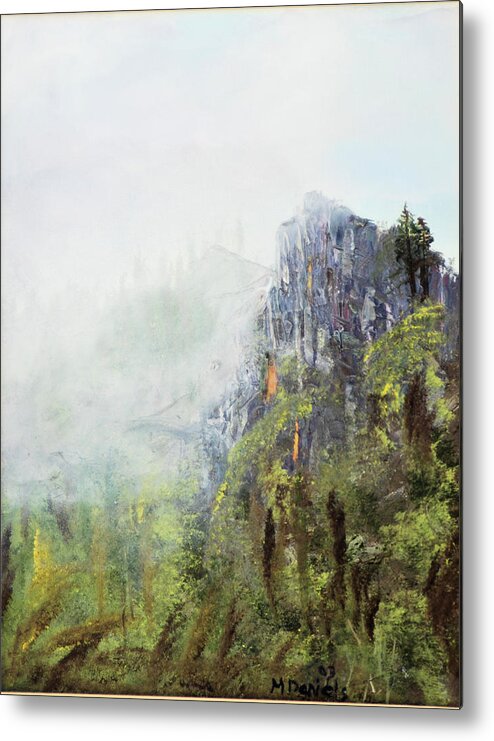Dixville Notch Nh New Hampshire Mountain Fog Hill Tree Rock Metal Print featuring the painting Dixville Notch NH by Michael Daniels