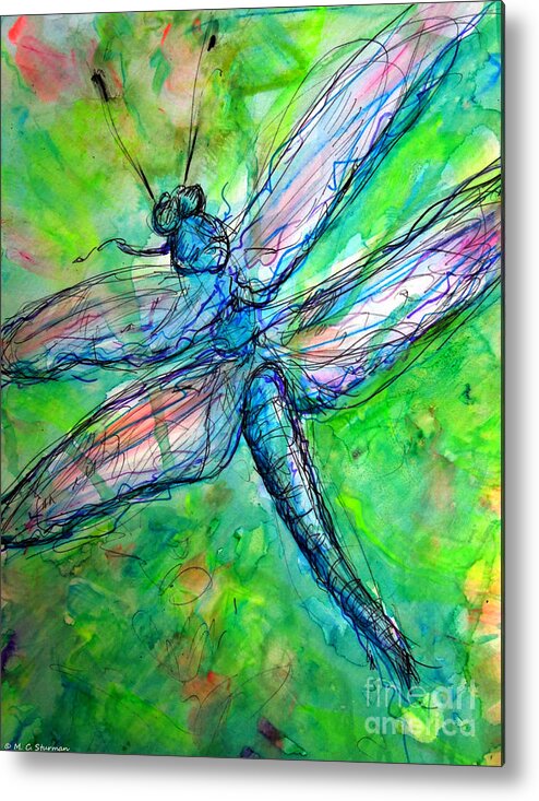 Dragonfly Metal Print featuring the painting Dragonfly Spring by M c Sturman