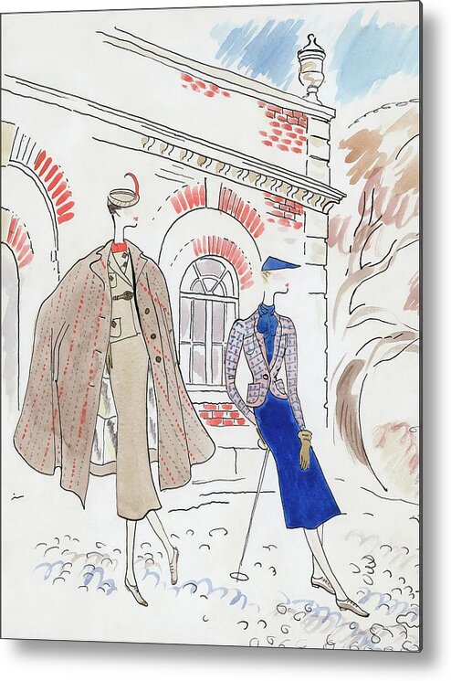 Fashion Metal Print featuring the digital art Drawing Of Two Women In Tweed Outfits by Cecil Beaton