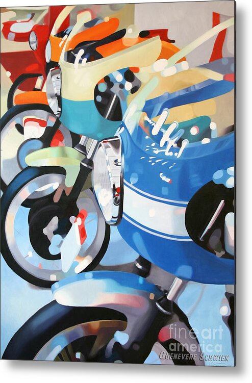 Motorcycles Metal Print featuring the painting Ducati Line by Guenevere Schwien