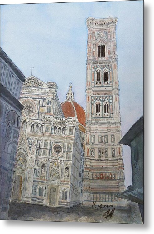 Architecture Metal Print featuring the painting Duomo Florence in color by Henrieta Maneva