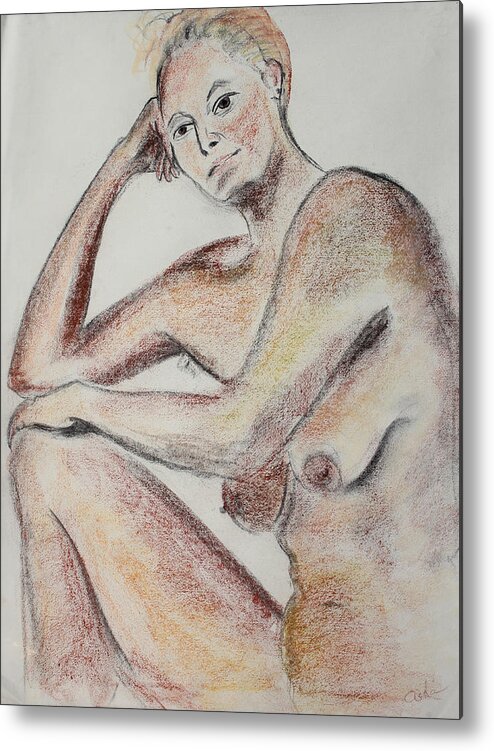 Nude Drawing Metal Print featuring the pastel Dynamic Model by Asha Carolyn Young